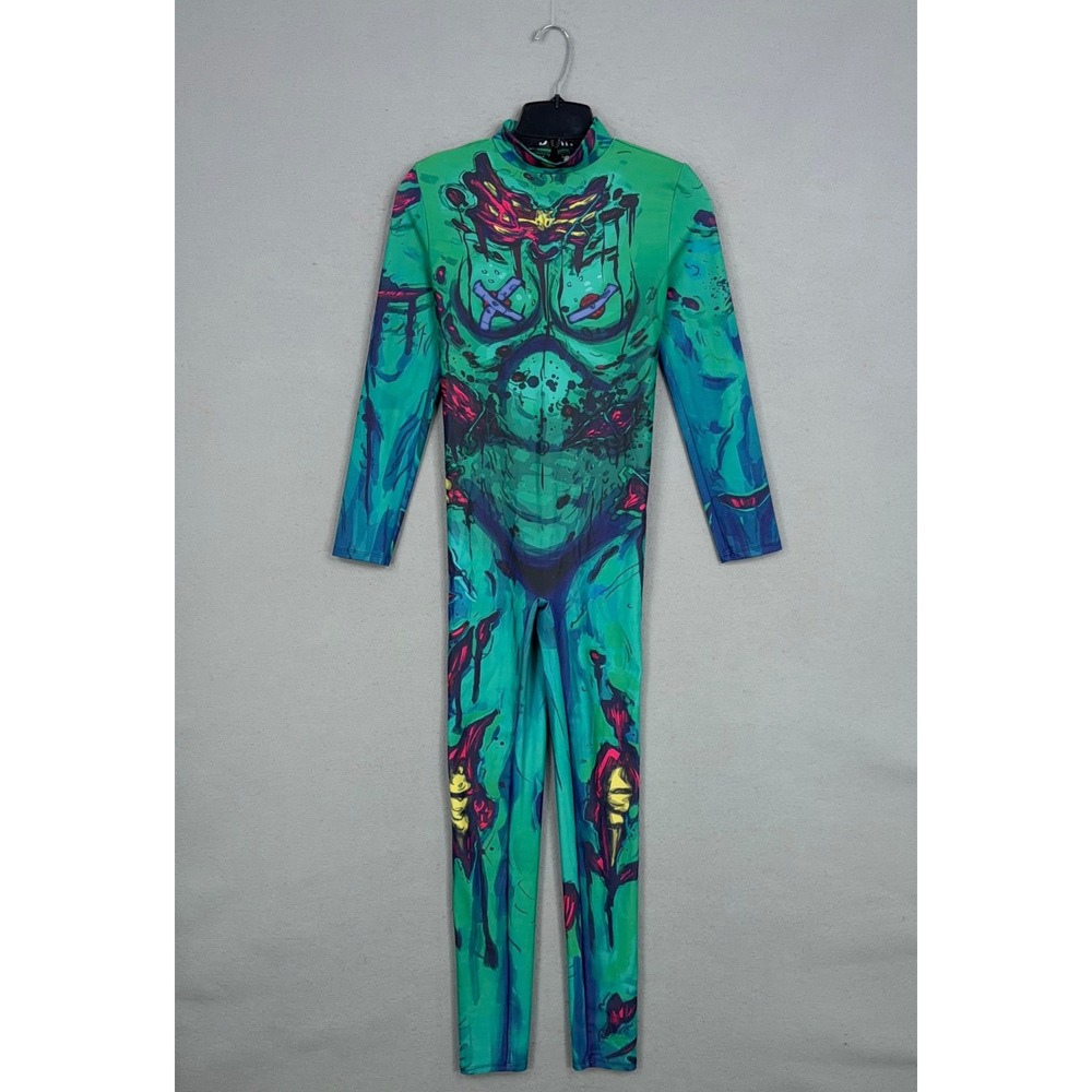 BadInka Bodysuit Womens Large Green Graphic Zombie Cyberpunk Rave Catsuit